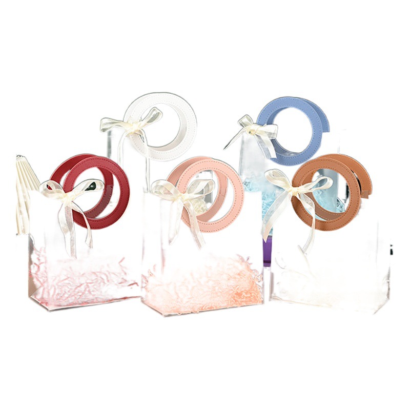 New Transparent Frosted Pp Round Hand-Held Gift Bag Flower Doll Satchel Gift Bag Holiday Birthday Bridesmaid Gift Bag