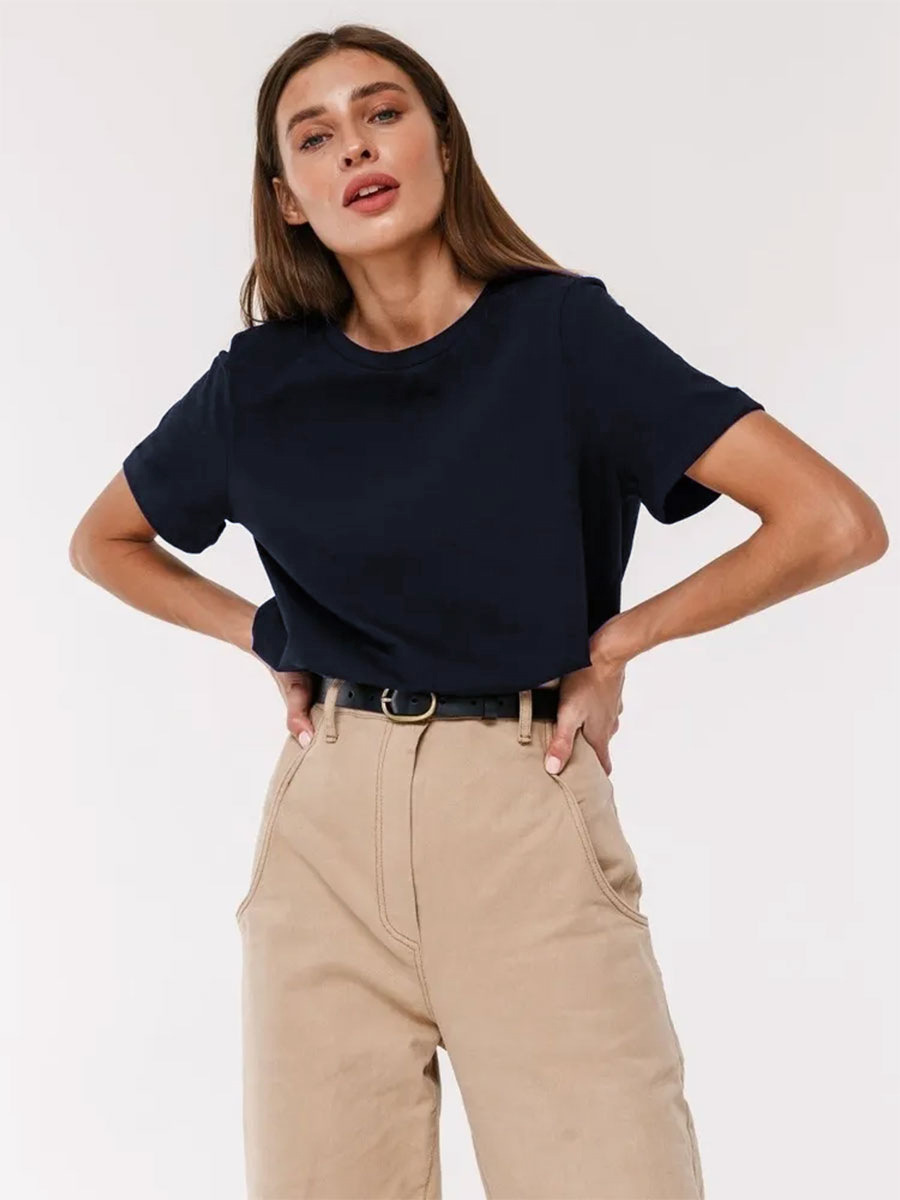 Picture of Cross-Border Short-Sleeved T-Shirt European and American 2025 Summer New Women's Fashion Casual Home Work Clothing Versatile Round Neck Short-Sleeved T-Shirt