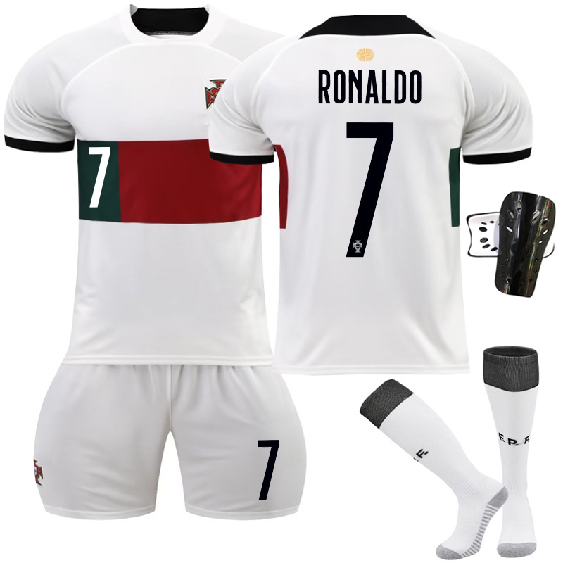 2223 Portugal Inn White No. 7 Ronaldo Football Uniform Set with Original Socks Short Sleeves 2022 World Cup New Style