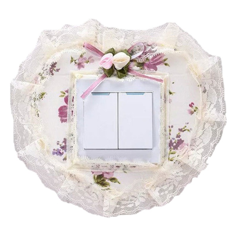 Hot Selling Fresh Pastoral Lace Fabric Switch Cover Switch Sticker Three-Open Wall Sticker Socket Decorative Dust Cover Wholesale