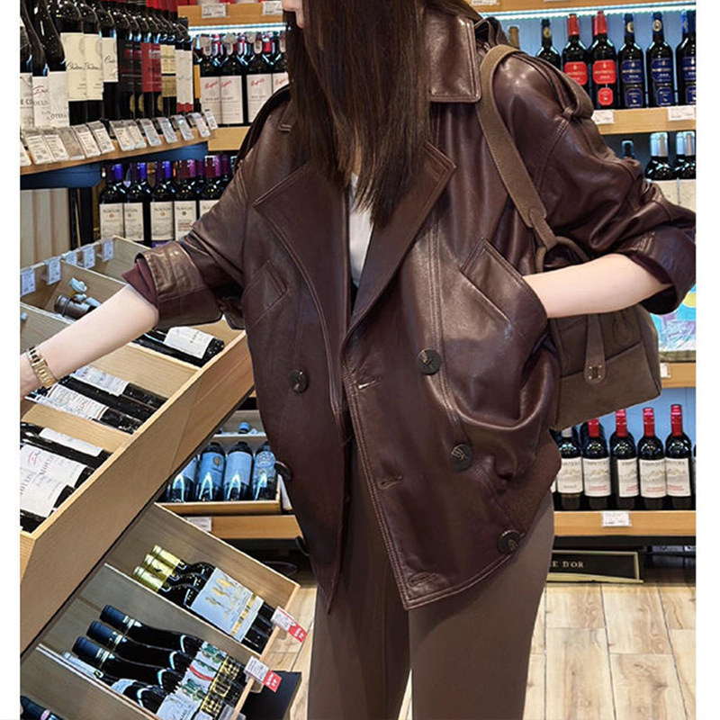 Picture of Spring and Autumn Maillard Leather Tops Women's High-End Loose Retro Tops Japanese and Korean Casual Tops Motorcycle Top