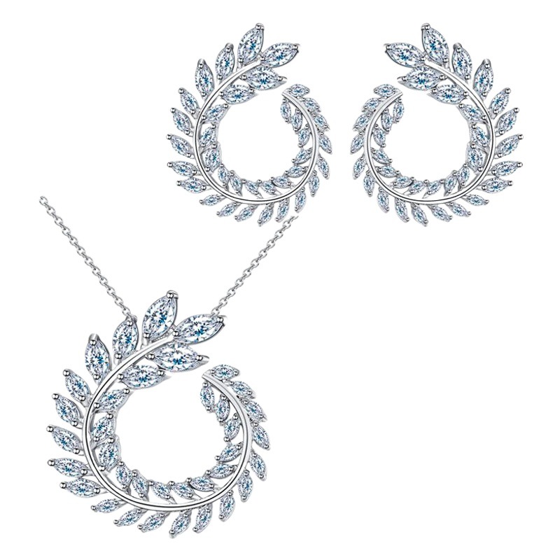 Taobao Tmall AliExpress source zircon necklace earrings two-piece set earrings real platinum plating color retention