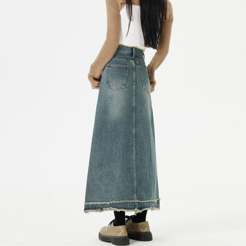 Picture of Denim Skirt Women's Internet Popular A- Line Design Sense Rust Skirt Ins High Waist Casual Hip Retro Straight Midi Skirt