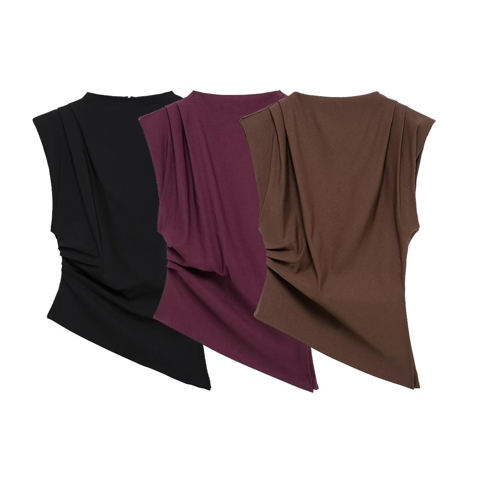 Design pleated decoration spring and summer shoulder pad solid color top 2025 spring new European and American style cross-border sleeveless vest