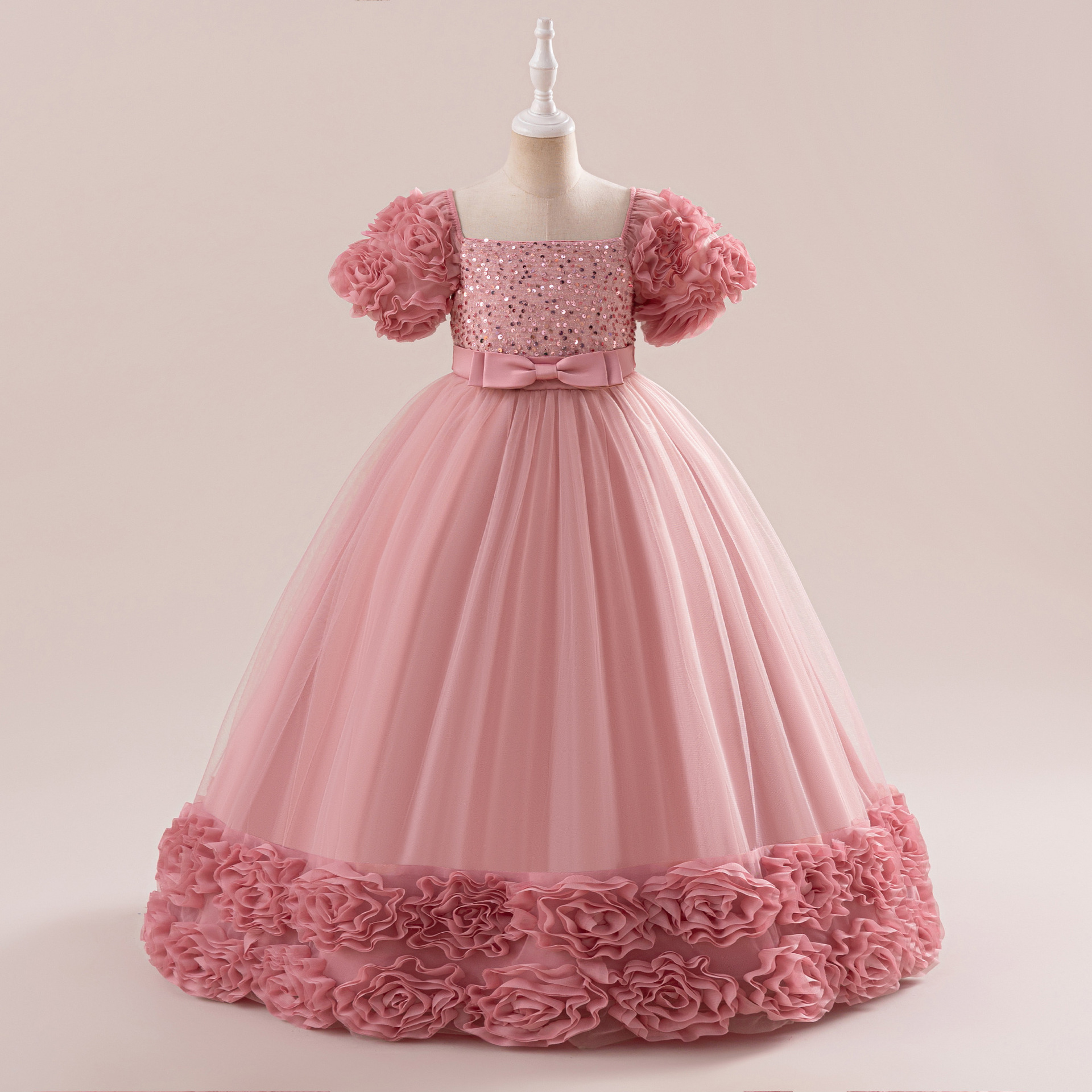 Cross-Border Foreign Trade New Children's Dress Princess Dress Bud Sequin Dress Girl Host Catwalk Performance Clothing