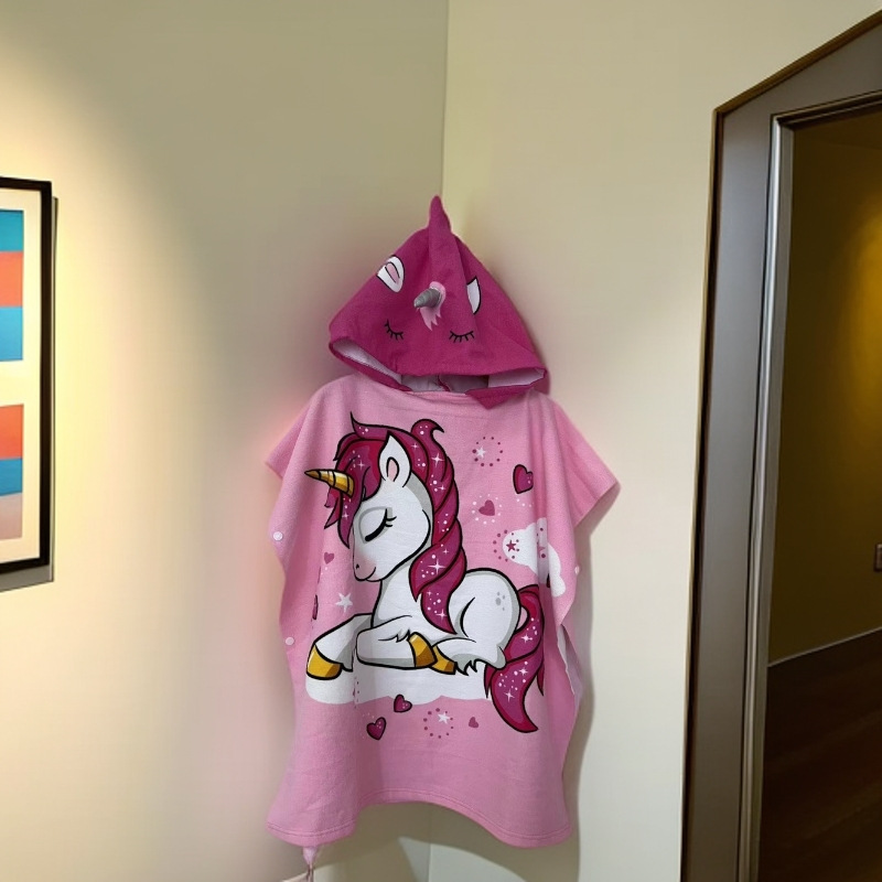 Picture of Children's Bath Towel Hooded Poncho Bathrobe Super Soft Wearable Baby Absorbent Towel for Boys and Girls Swimming
