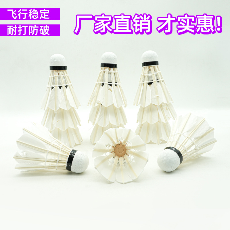 Badminton Manufacturer Wholesale Duck Feather Training Competition Barrel Unlabeled Stable Badminton Durable 12 Pieces in Stock