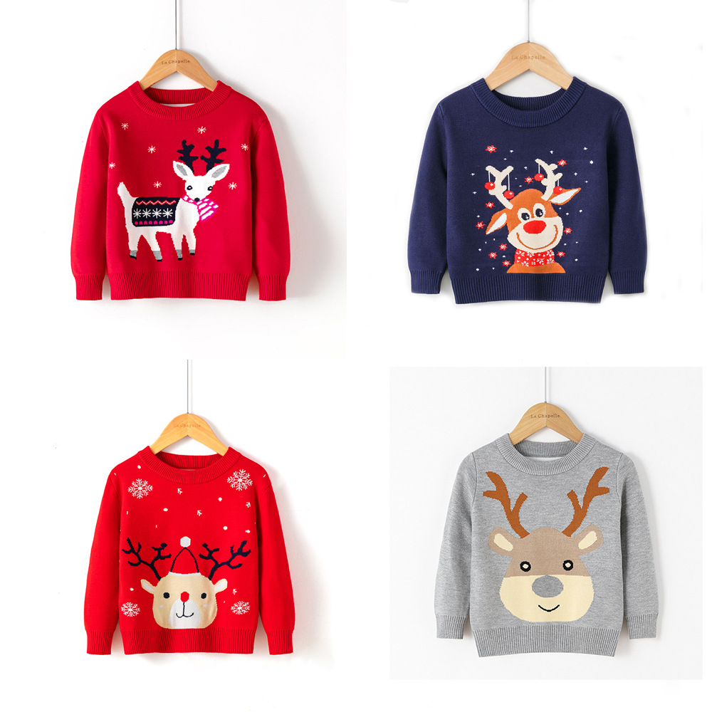 Picture of Factory wholesale boys' cartoon bottoming pullover girls' round neck Christmas sweater children's Korean-style European and American children's clothing