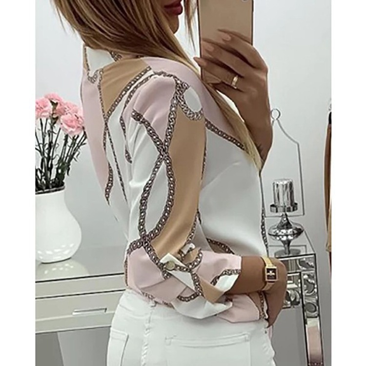 Picture of 2019 European and American wish Amazon autumn and winter chain Printed Lapel long sleeve shirt women's spot