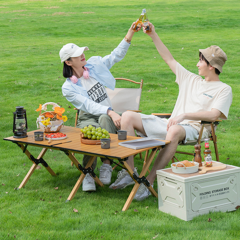 Picture of Outdoor Camping Egg Roll Table Aluminum Alloy Folding Table Portable Outdoor Courtyard Garden Open-Air Picnic Table Balcony Supplies