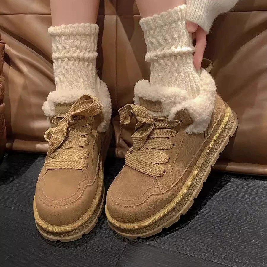 Koala ~ cotton shoes women 2024 autumn and winter new thick-soled fleece-lined snow boots soft leather and cotton shoes women