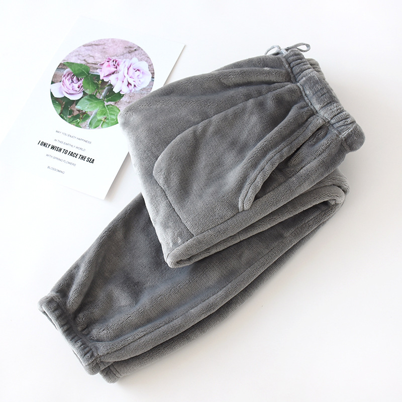 Picture of Winter Thickened Men's Flannel Pajama Pants Neck-up Leg-toe High Waist Loose Coral Fleece Warm Home Pants