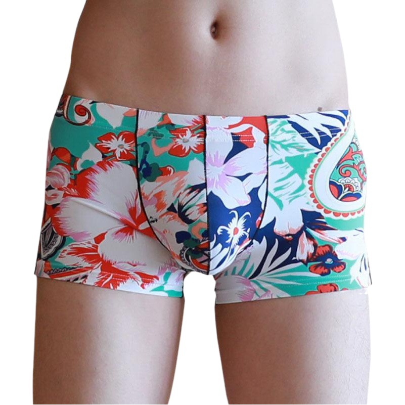 Ice silk men's underwear sexy breathable boxers ultra-thin printed waist large size boxer briefs wholesale