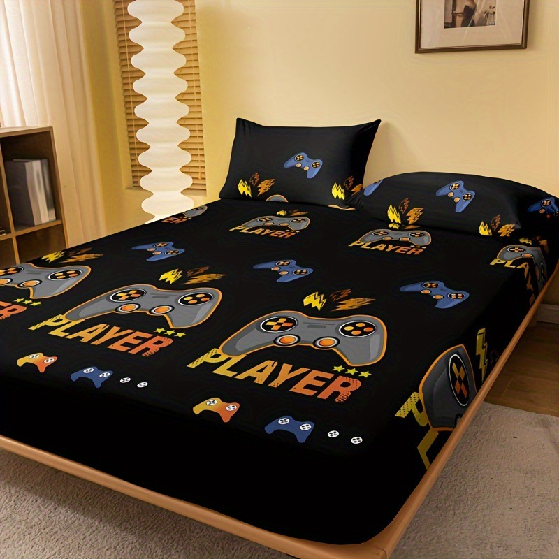 Game handle pattern bed hat three-piece digital printing bedroom guest room school dormitory bedding decoration