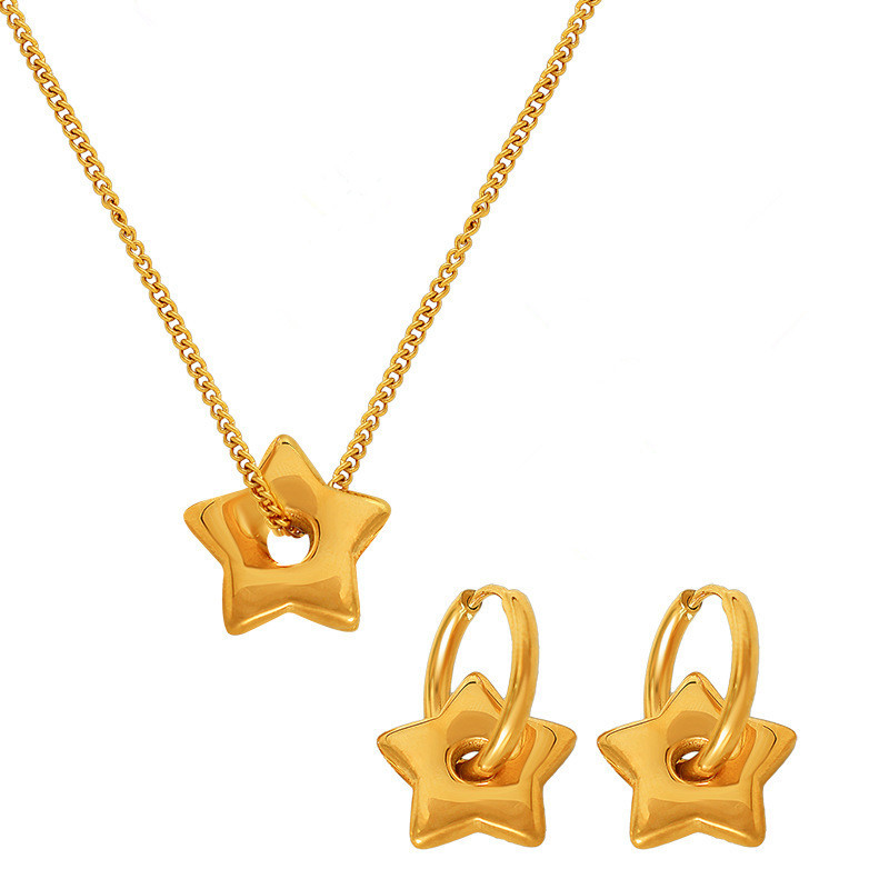 Picture of French Simple Golden Glossy Lucky Star Necklace Versatile Five-Pointed Star Earrings Age-Reducing Women's Jewelry Set