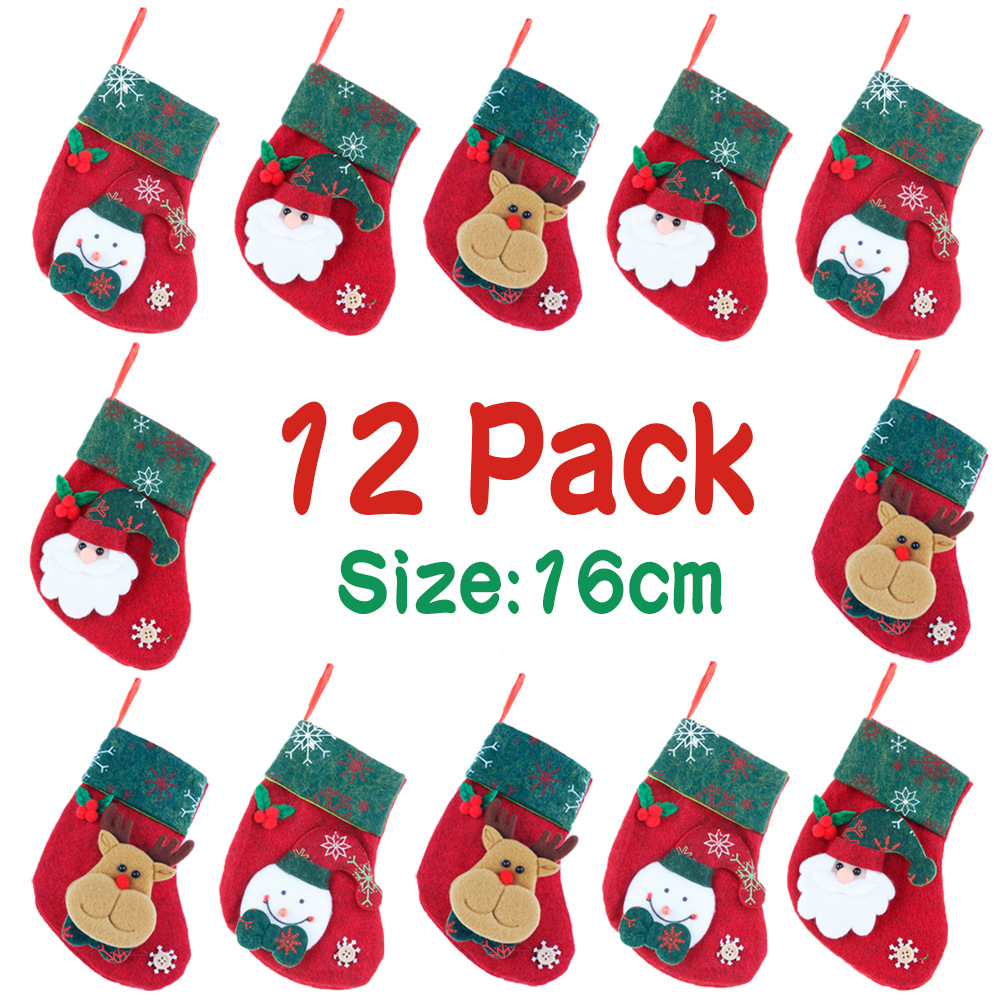 Picture of Christmas decorative small socks set retro country small Christmas socks combination pendant candy bag Christmas tree pendant