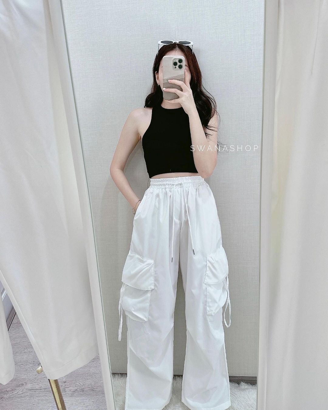 Picture of American Retro Quick-Drying Overalls for Women in Summer High-Waisted Straight Wide-Leg Ribbon Loose Casual Floor-Length Trousers Trend