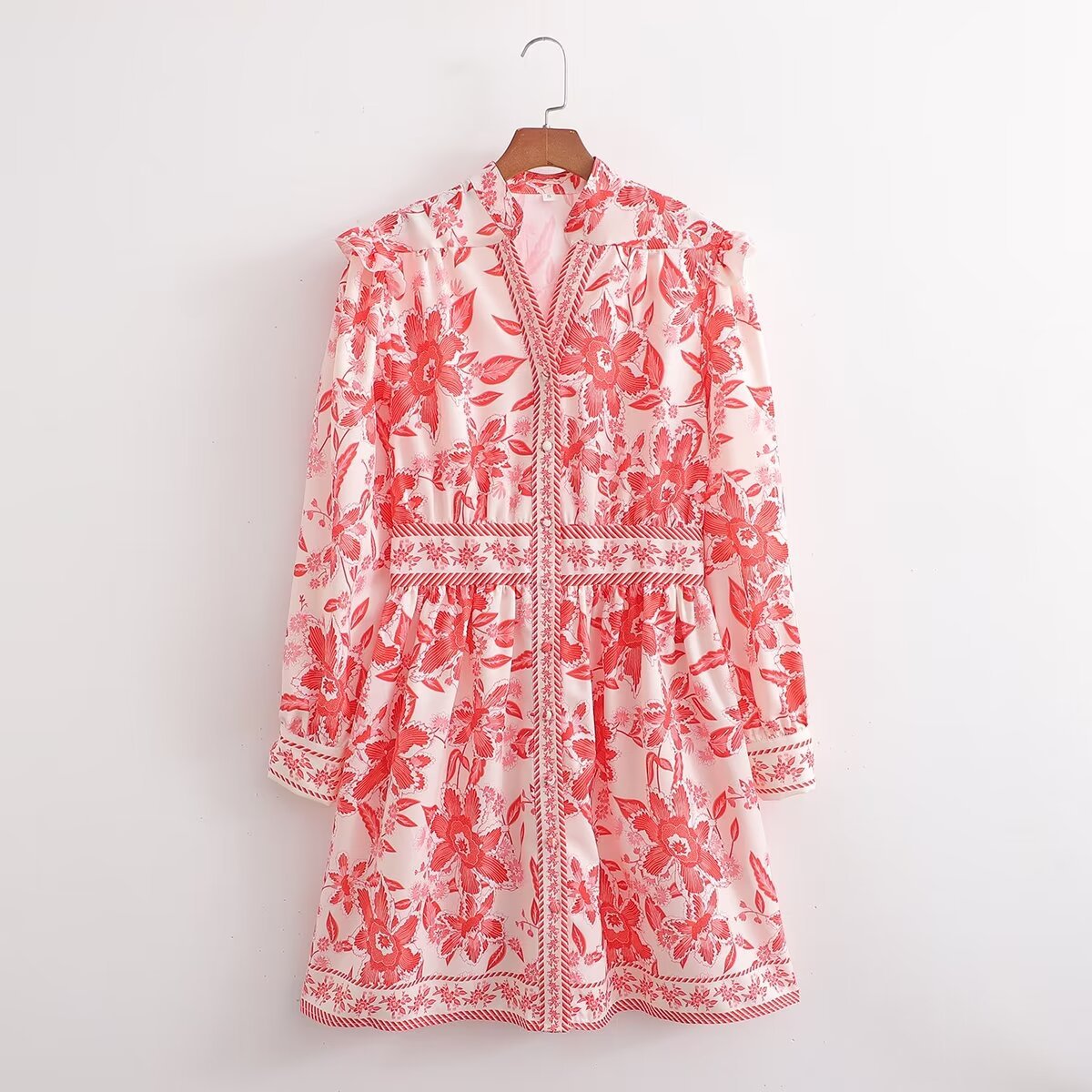 2025 Export Cross-Border European and American Clothing Flower Print Long-Sleeved Dress 424