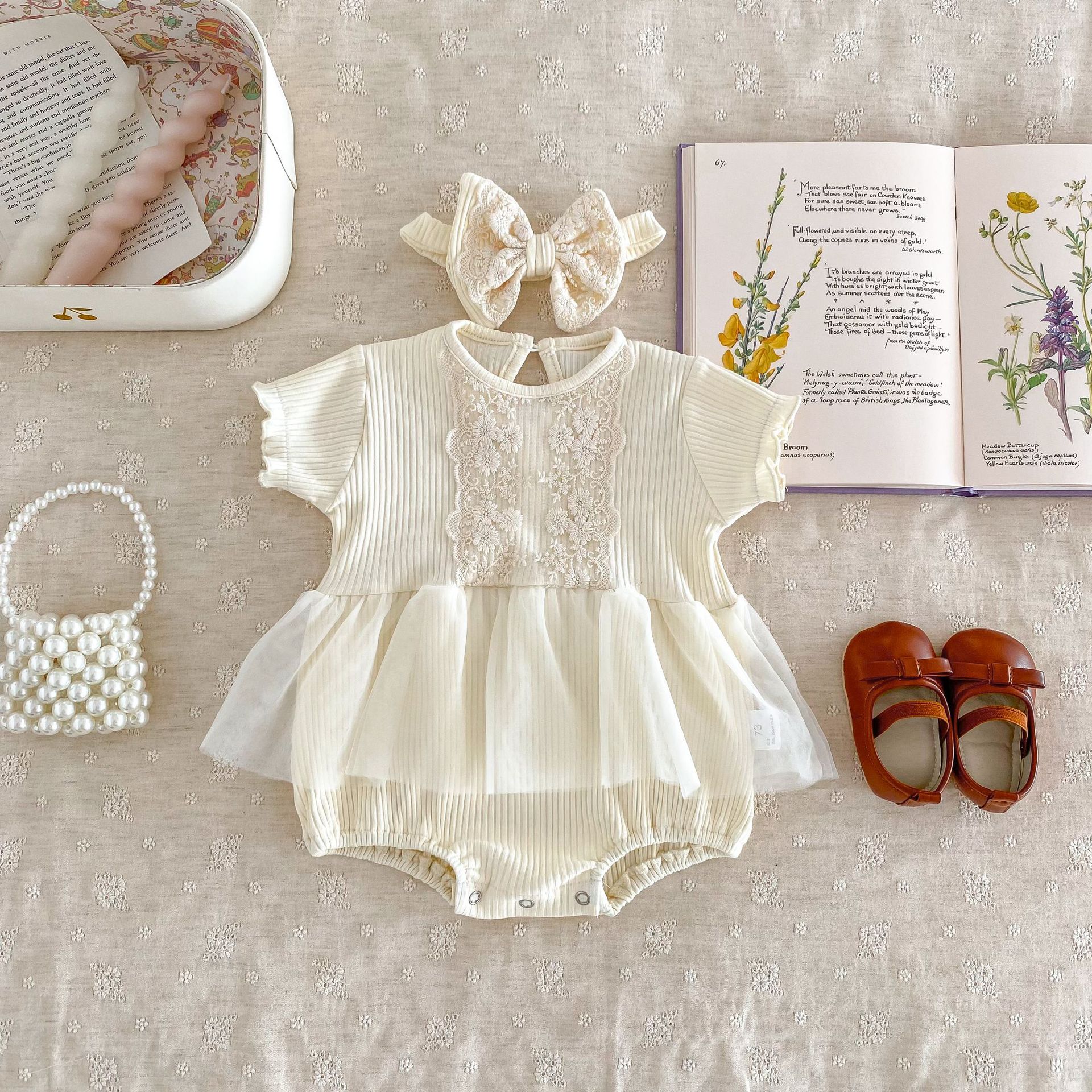 Picture of Korean Style Summer and Autumn New Baby's Mesh Wrap Fart Clothes Baby Girl's Princess Lace Pit Strip Bodice with Hair Strap
