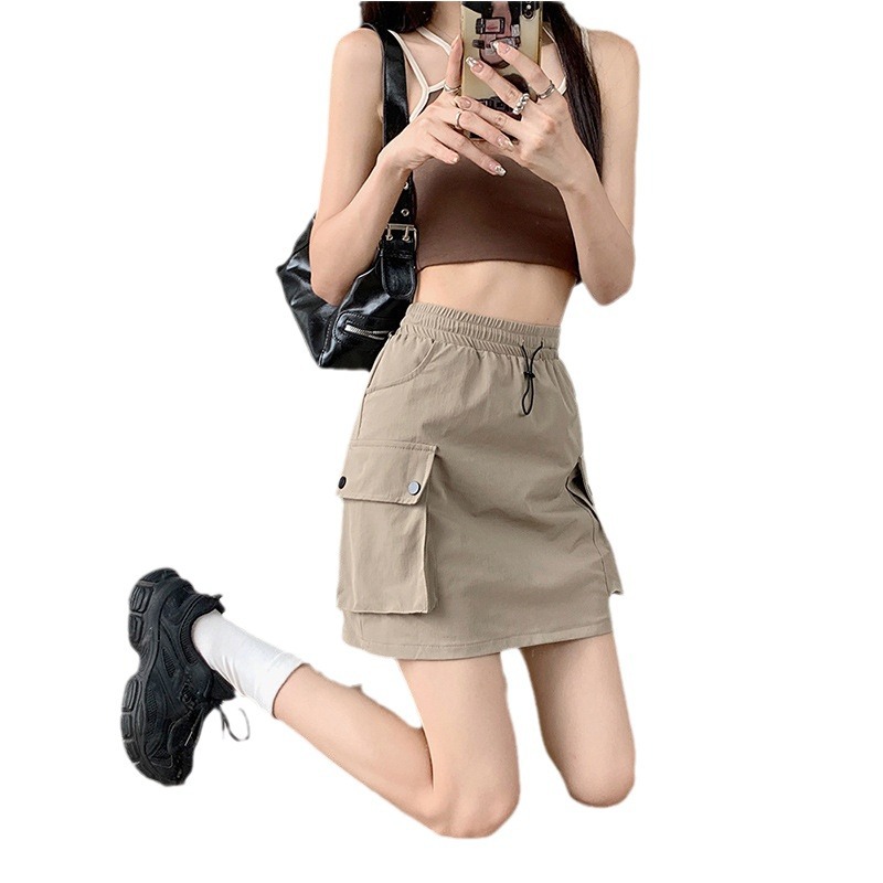 Picture of Drawstring Skirt Women's Summer Casual Short Skirt Niche Slimming Grey Loose Waist Skirt Workwear A- line Skirt