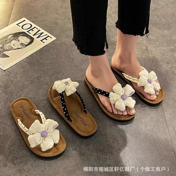 2025 Trendy Influencer Girl Ins Floral Popular Flat Comfortable Outdoor Non-Slip Odor-Resistant Durable Wear-Resistant Slippers