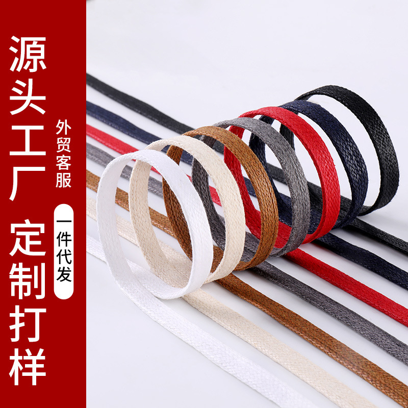 in stock wholesale waxed shoelaces waterproof flat leather shoes martin boots work boots black brown cotton shoelace rope a pair