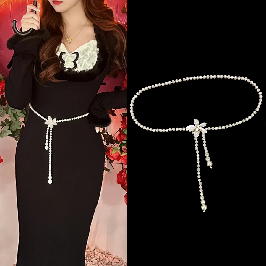 Cross-border pearl waist chain women's skirt waist slimming decorative chain dress slim beaded chain belt wholesale