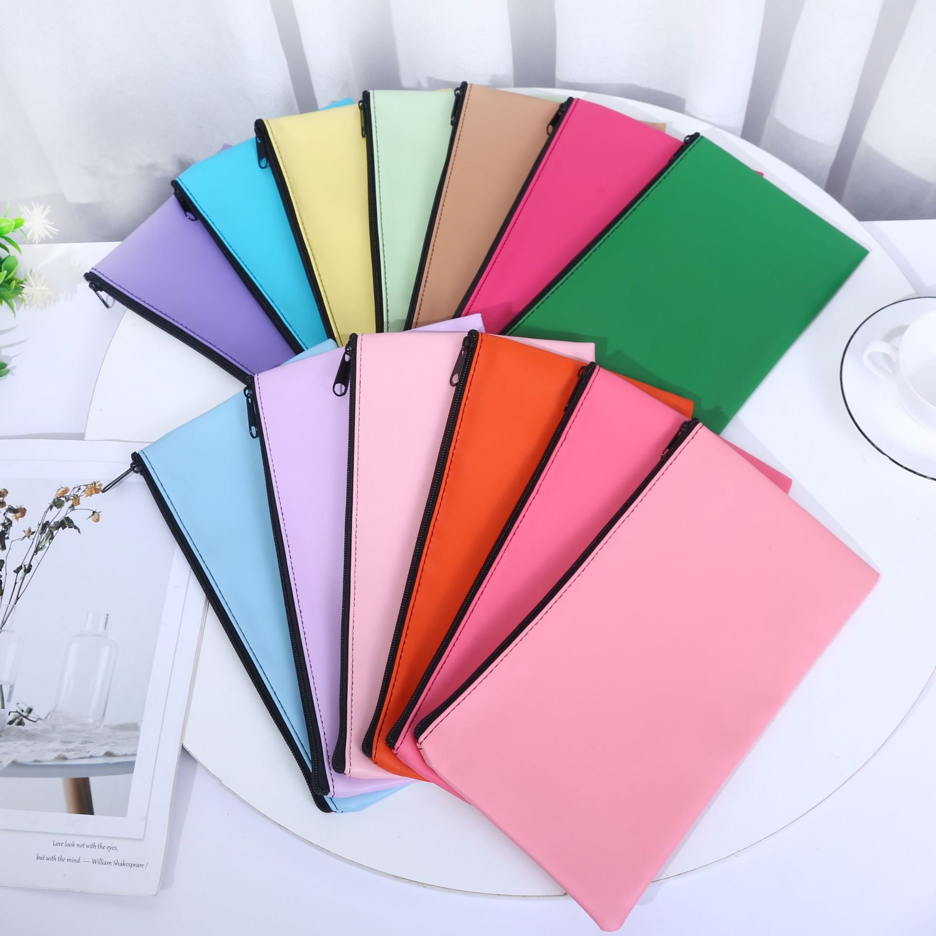 European and American PU leather bill bag cash bag deposit bag storage bag Amazon Color Sample printable LOGO wholesale