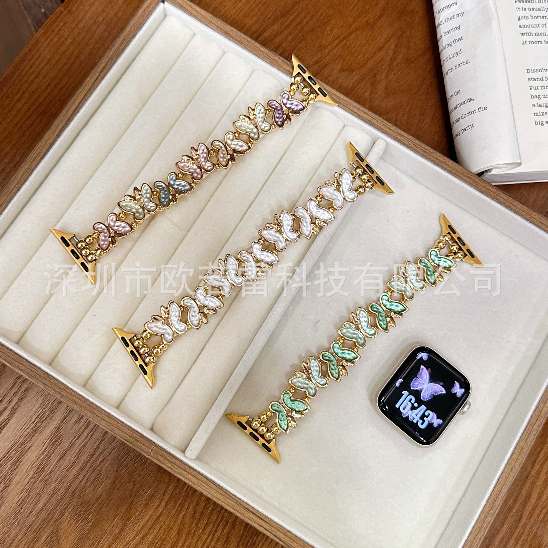For Apple iwatch Apple Watch Metal Butterfly Oil Painting Bungee Strap In Stock