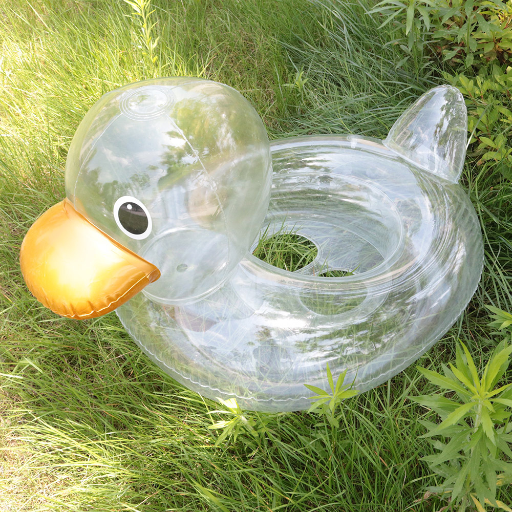 Picture of Cross-border in stock PVC inflatable transparent duck swimming ring big head can reach duck swimming ring swimming ring water seat water swimming toy