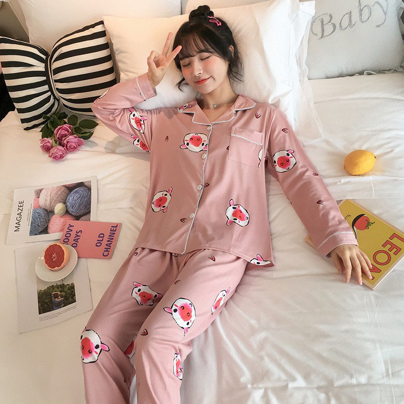 Picture of Japanese Pajamas Women's Spring and Autumn Long Sleeve Cardigan Cute Printed Radish Student Home Clothes suit Cross-border Southeast Asia