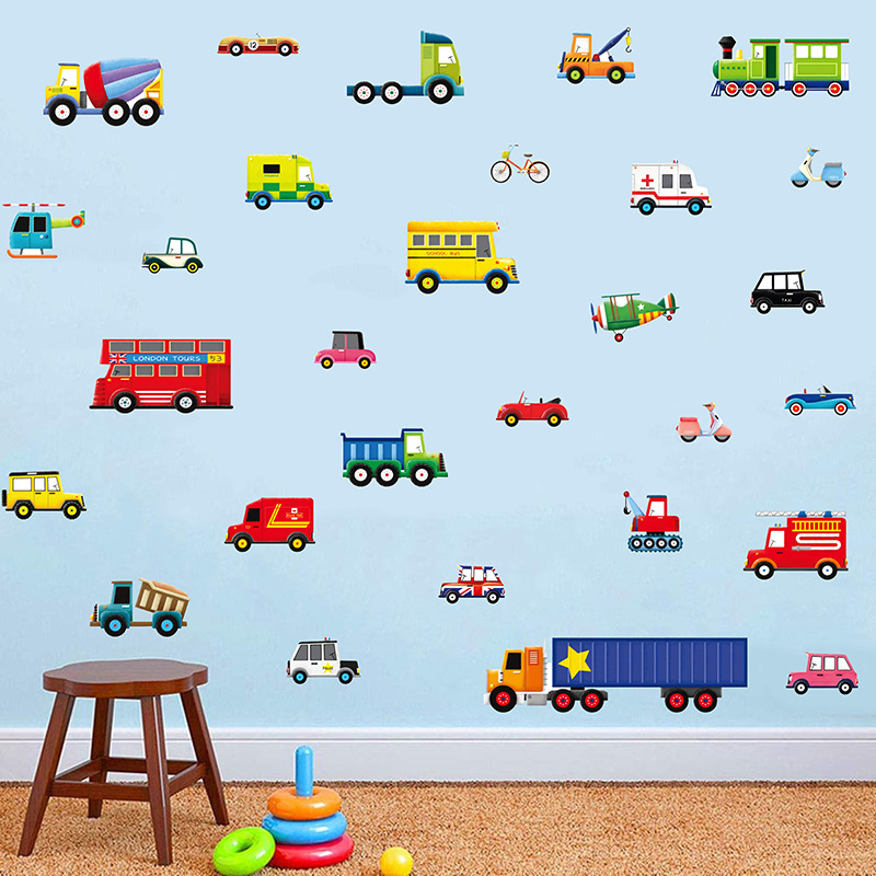 Cartoon Toy Car Wall Stickers Transportation Children's Room Bedroom Wall Background Decorative Stickers PVC Wall Decorative Stickers