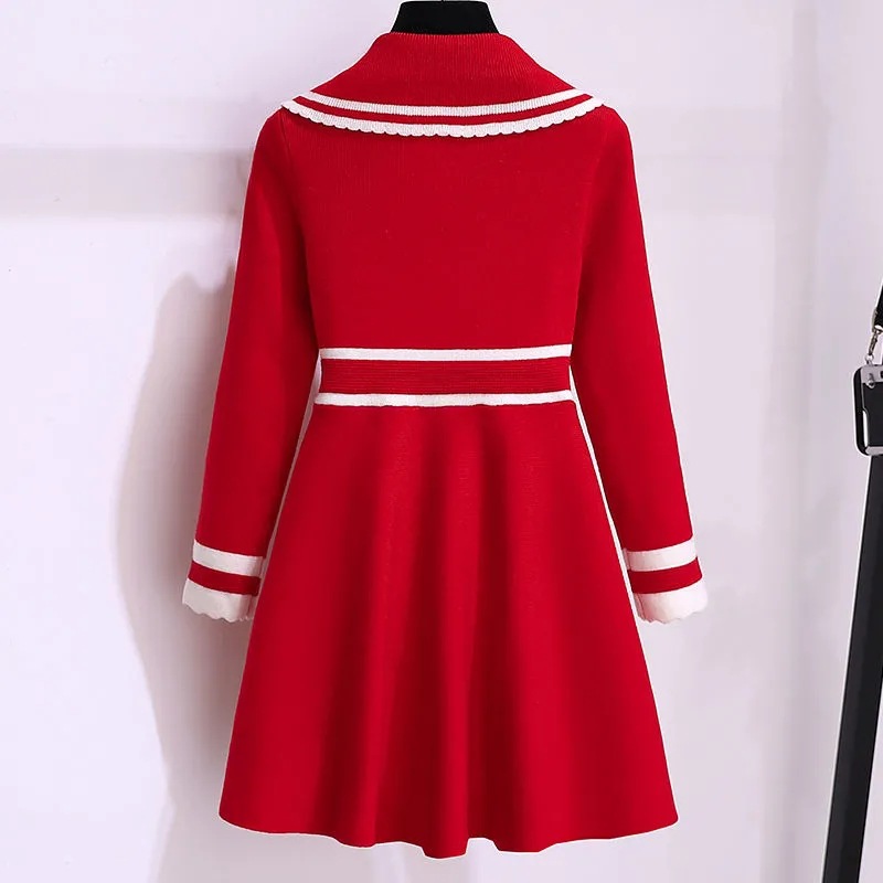 Picture of Girls' Autumn Dress New Style Children's Spring and Autumn Doll Collar Sweater Dress Children's College Style Knitted Skirt Trendy