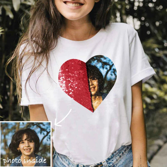 Amazon Cross-Border Exclusive Sequin T-Shirt Printing Summer Silk Cotton T-Shirt DIY Heart T-Shirt Birthday Trendy Brand