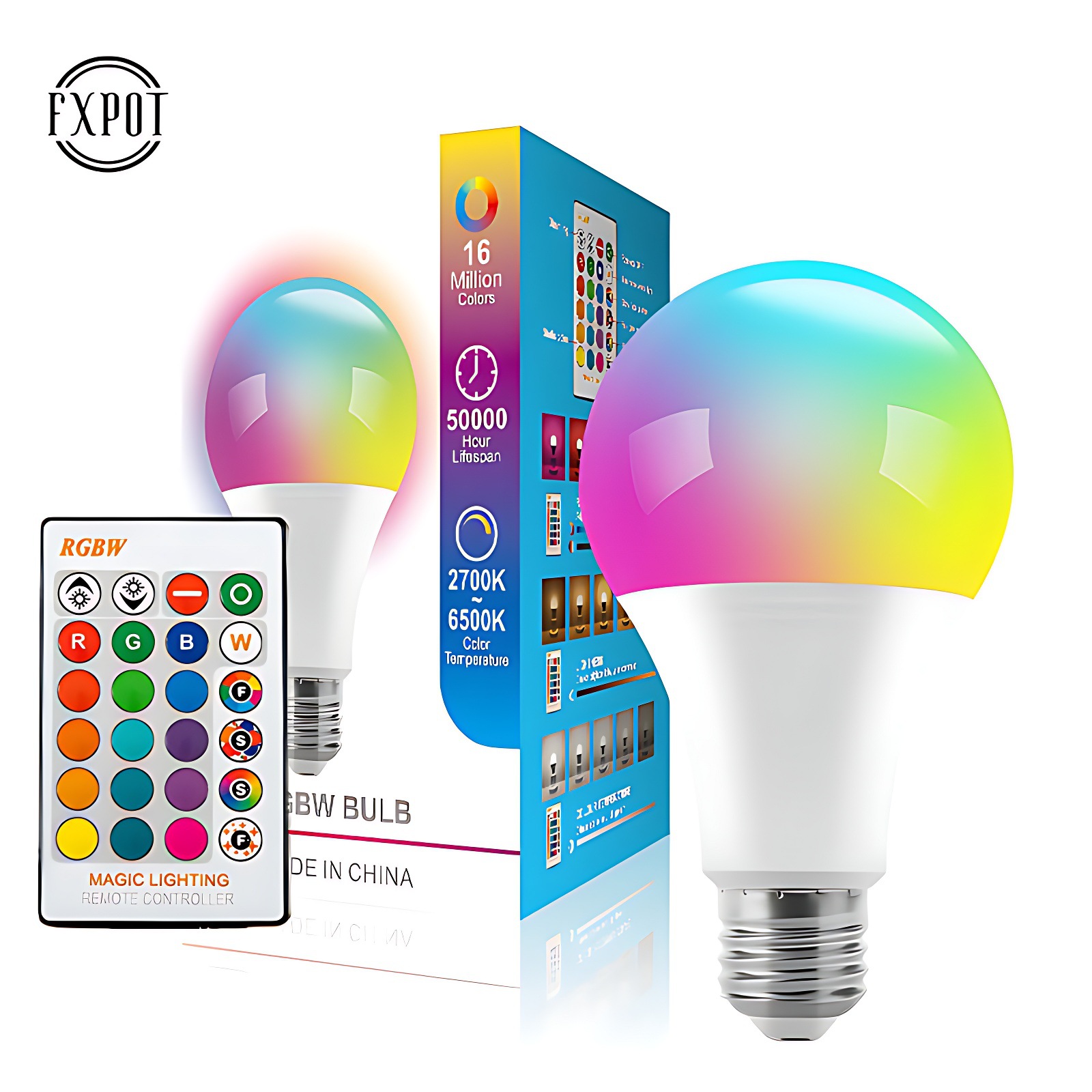 Led Light Bulb E27 Screw Base Plastic-Coated Aluminum Bulb Rgb Dimmable Remote Control with Memory Adjustable Dimming Patented Design