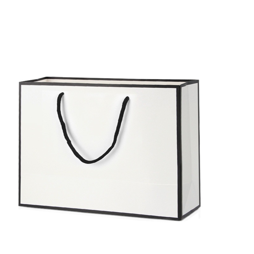 Spot wholesale black frame horizontal white card gift paper bag clothing shopping tote bag advertising hand bag