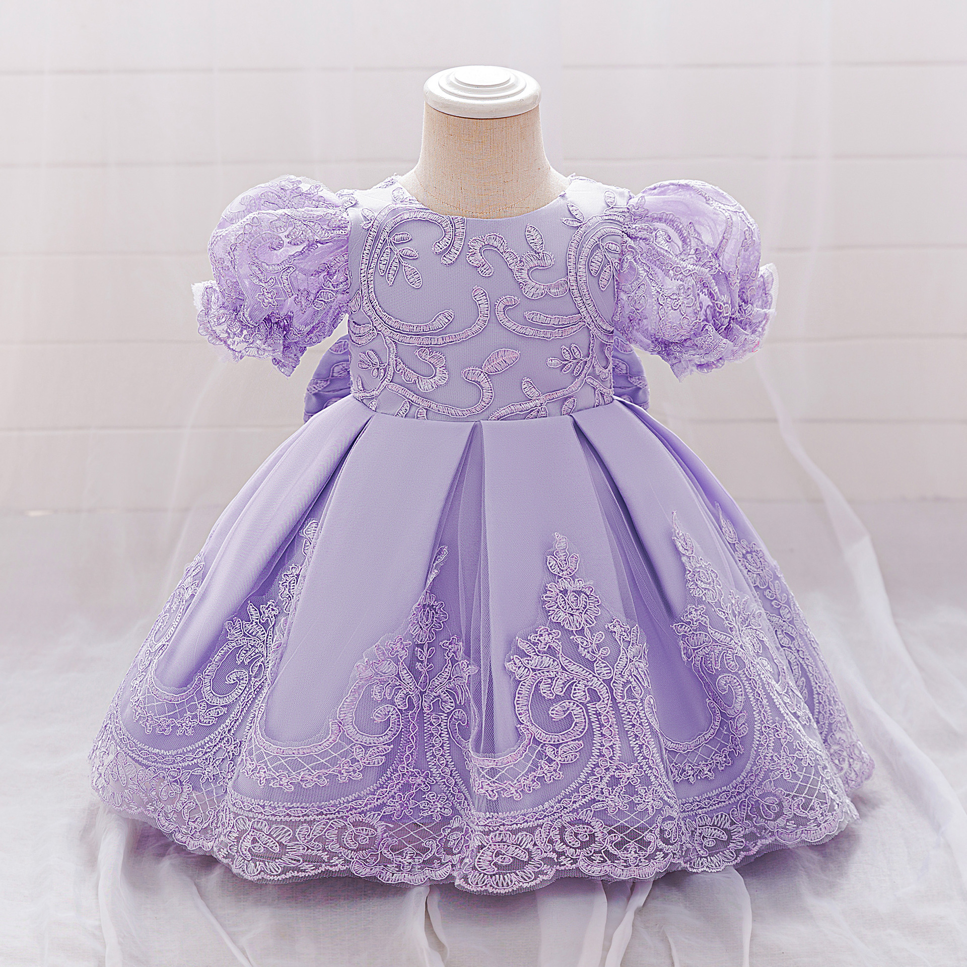 New Girls Lace Skirt First Birthday Dress Satin Pleated Embroidered Long Skirt Flower Girl Dress Wholesale