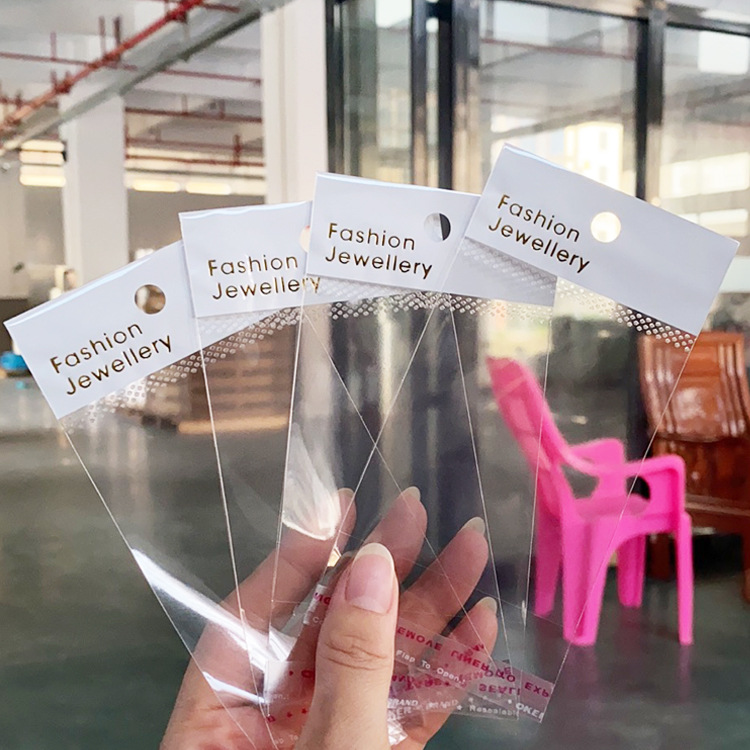 White card head printed gold bag fashion jewellery self-adhesive plastic bag earrings jewelry transparent plastic bag
