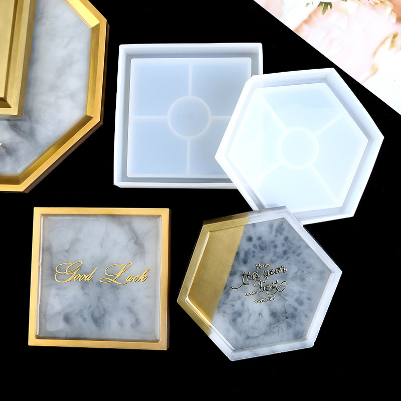 Picture of Glue Dripping Mold Round Hexagonal Square Coaster Handmade Crystal High Permeable Resin Silicone Mold Ornaments