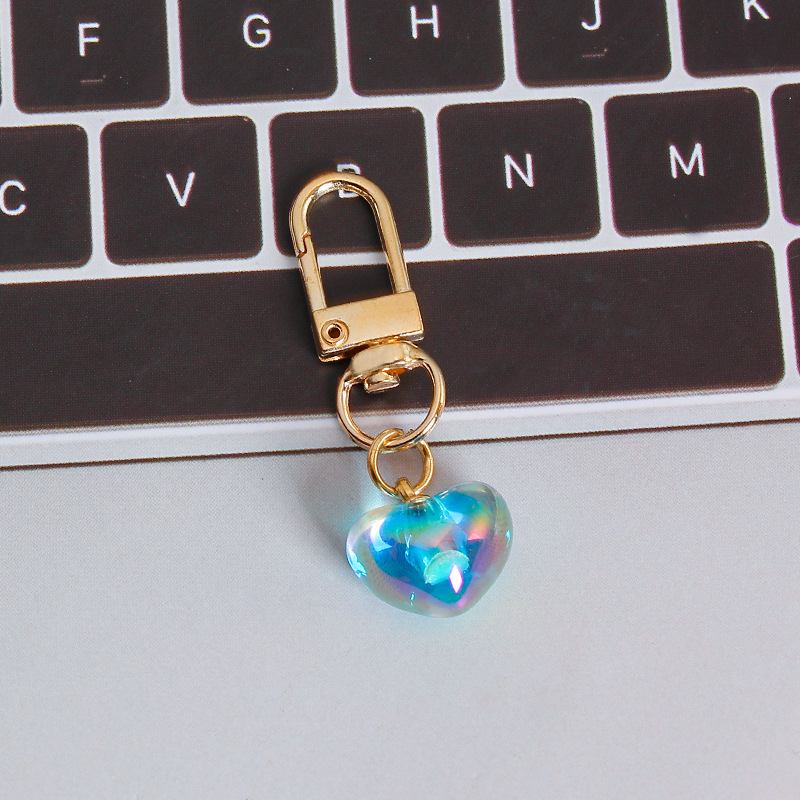 Picture of ins style AB color love beads keychain pendant diamond-shaped cut hanging hole door buckle girl's heart bag bag hanging jewelry