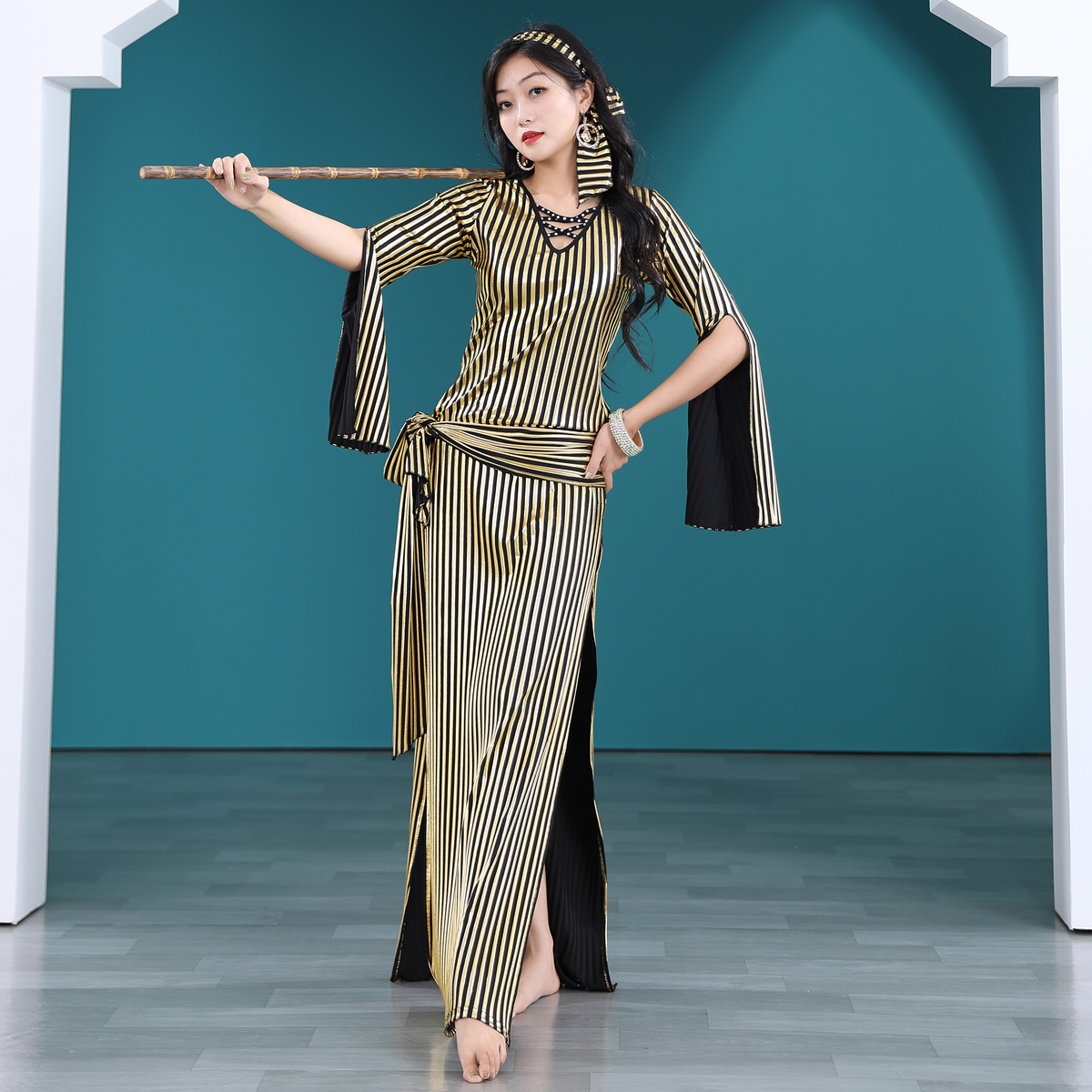 Belly Dance Costume Women's Costume New Set of Rattan Staff Egyptian Folk Saidi Robe dress T5599