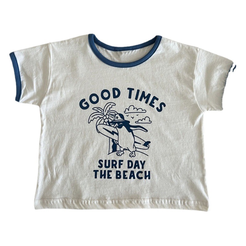 Ins Korean Summer New Style Printed Short-Sleeved Fashionable Simple Cartoon Letter Cartoon Short-Sleeved Top