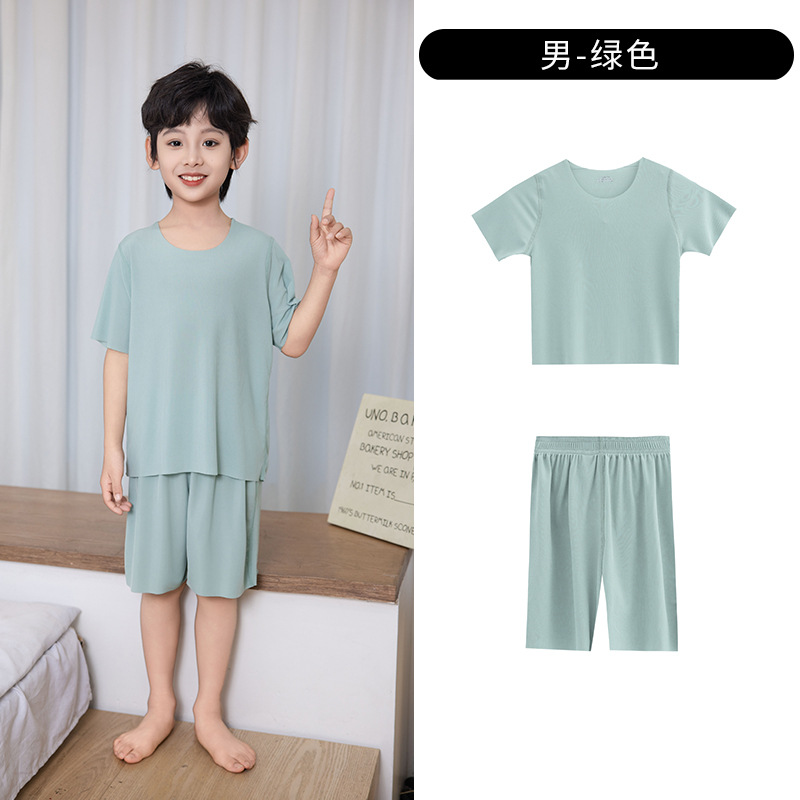 Picture of Children's Summer Ice Silk Home Clothes Pajamas suit Thin Round Neck Cool Short Sleeve Outer Wearing