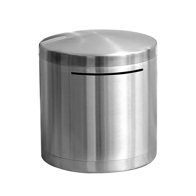 Picture of Cylindrical Stainless Steel Piggy Bank with Large Capacity, Only Deposits No Withdrawals, Student Piggy Bank, Can Only Deposit but Not Withdraw, Children's Money Box