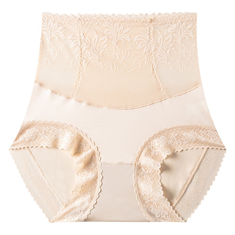 New Traceless High Waist Jacquard Lace Underwear Women's Abdominal Hip-lifting High Stretch plus size Cotton Crotch Briefs