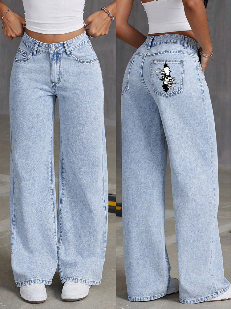 Amazon Aliexpress Cross-Border Foreign Trade Retro Drape Jeans Women's High-Waisted Wide-Leg Loose Straight Long Pants