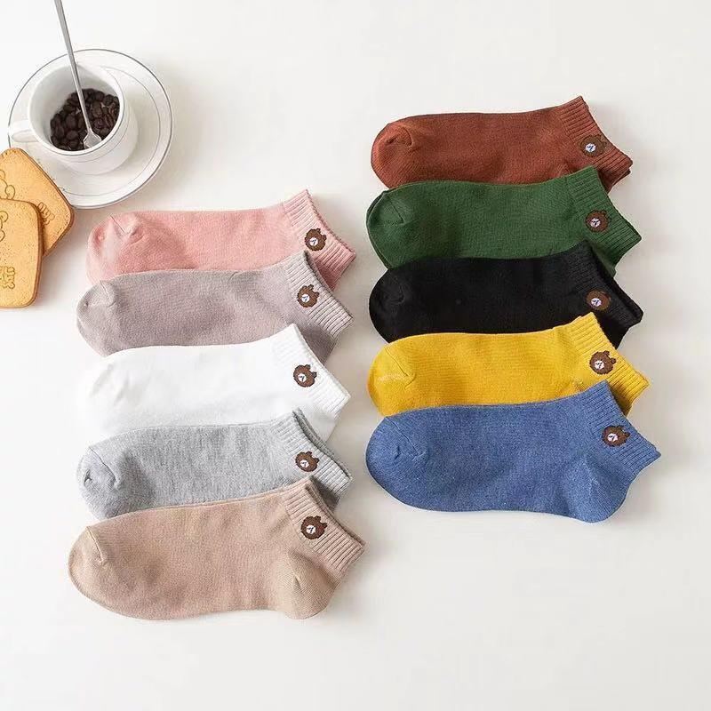 Internet Celebrity Ten-Color Bear Boat Socks Mixed Packaging Bear Boat Socks 10 Pairs of Bear Socks Bear Socks