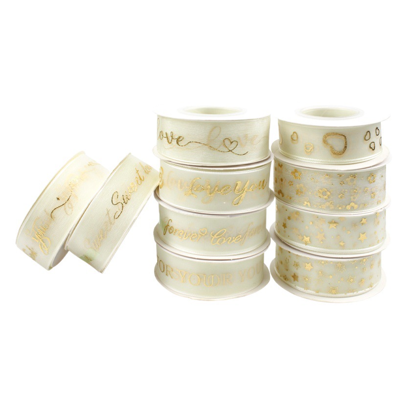 Valentine's Day White Chiffon Bronzing Ribbon LOVE Love Ribbon Wedding Gift Flower Wrapping Ribbon Ribbon