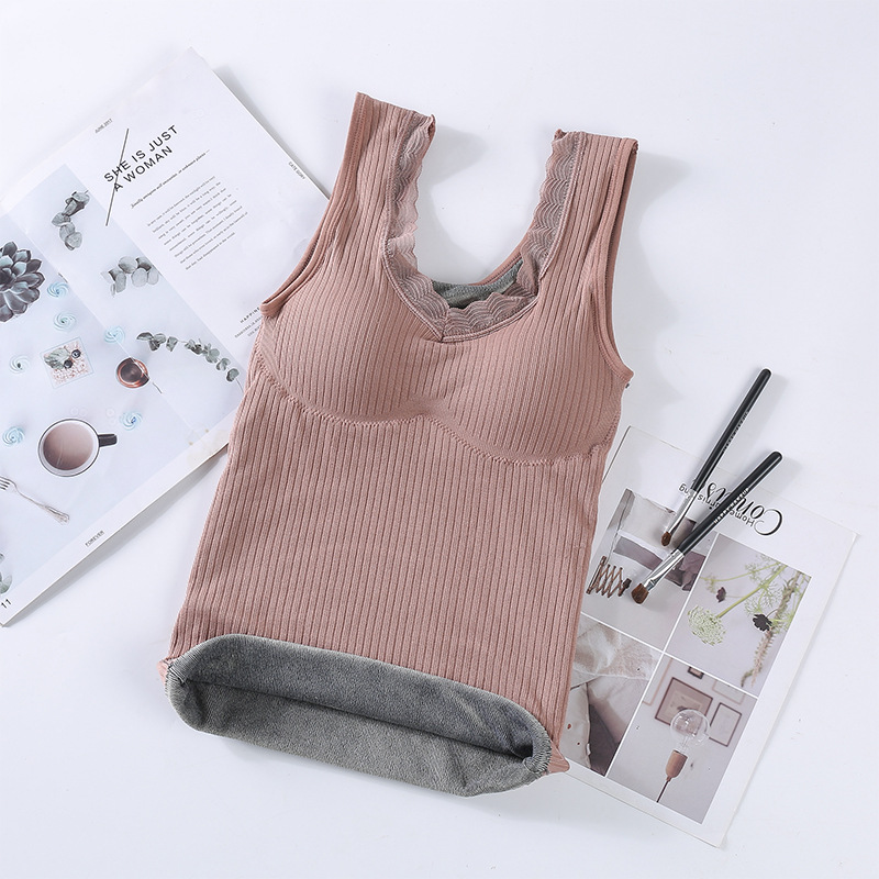Picture of New velvet padded beautiful back warm vest without steel ring sexy V-neck cationic velvet ladies thermal underwear