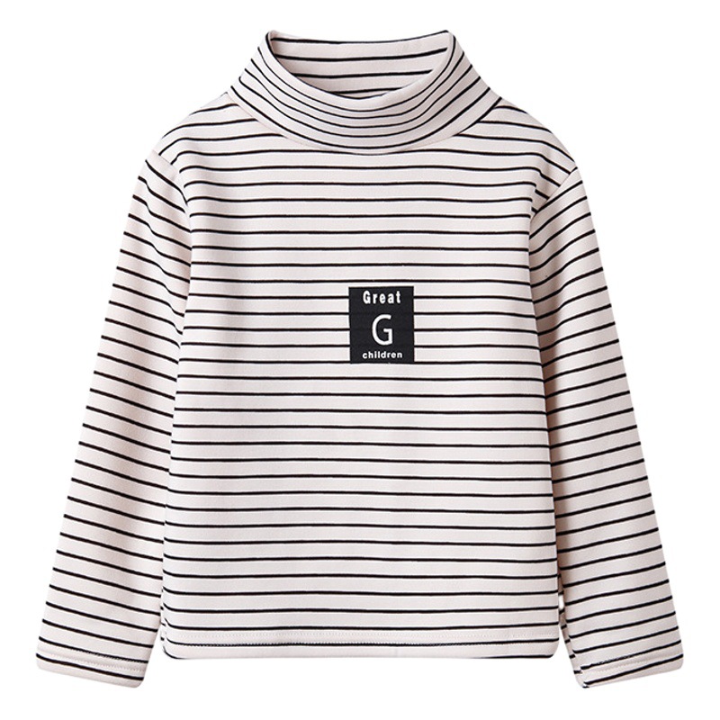 2025 Kidsren's Bottoming Shirt Half Turtleneck Fleece-Lined Stripesd Long-Sleeved Warm Top for Boys and Girls Trbottomy Korean Style Autumn and Winter Kidsren's Clothing